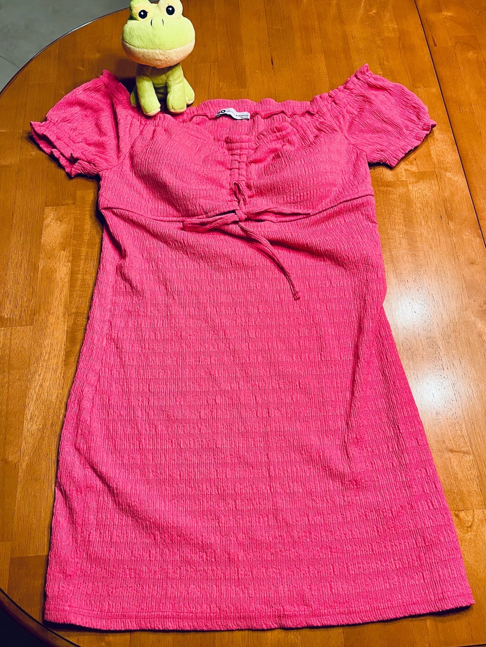 SO Hot Pink Ruched Tie Keyhole Front Mini Dress
